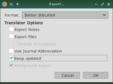 Zotero export settings